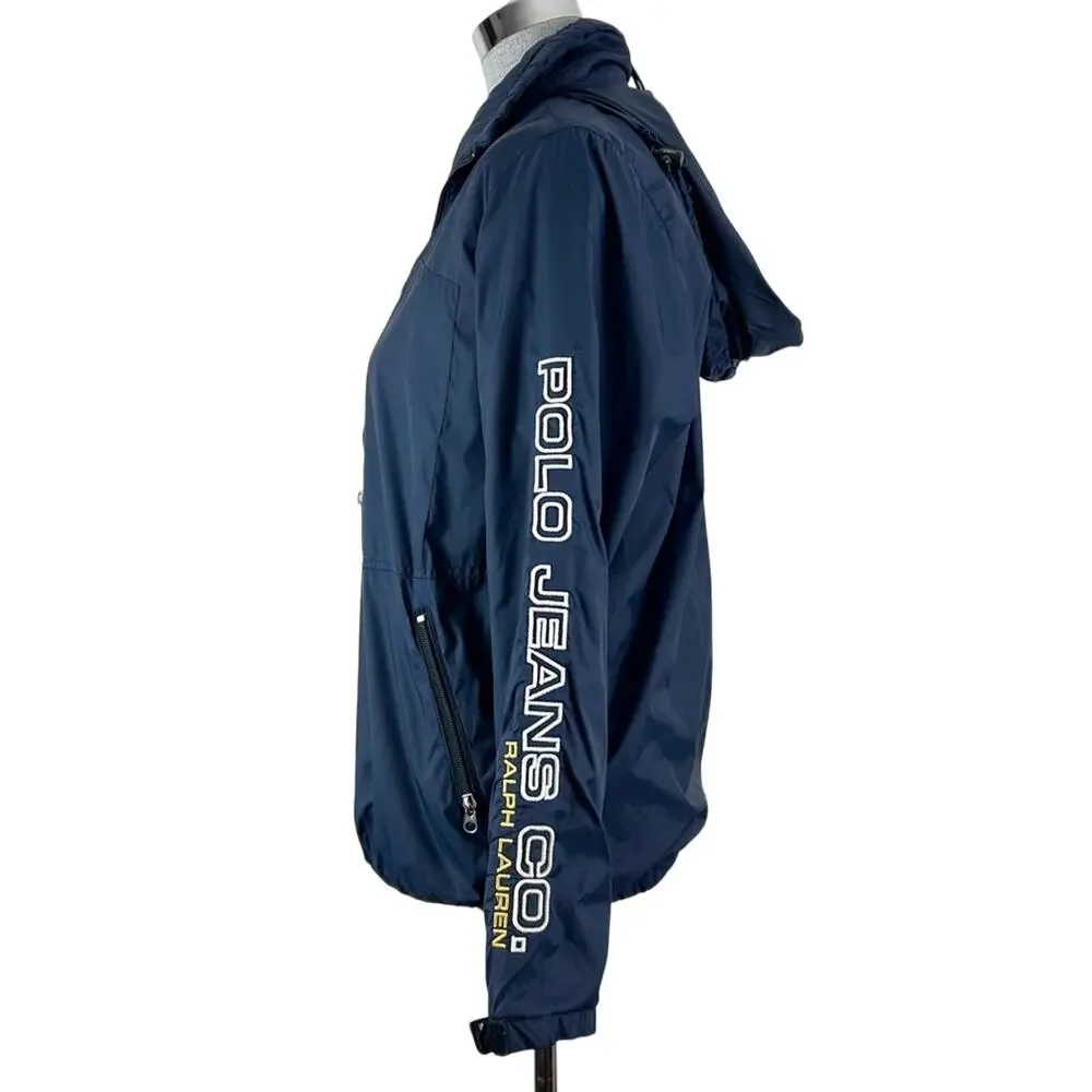 Ralph Lauren Polo Jeans Vintage Windbreaker Fleece Lined‎ Spell Out Sleeve As-is